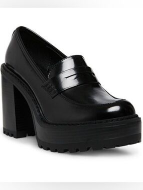 Madden Girl Kassidy Black Patent Platform Penny Loafer Heels